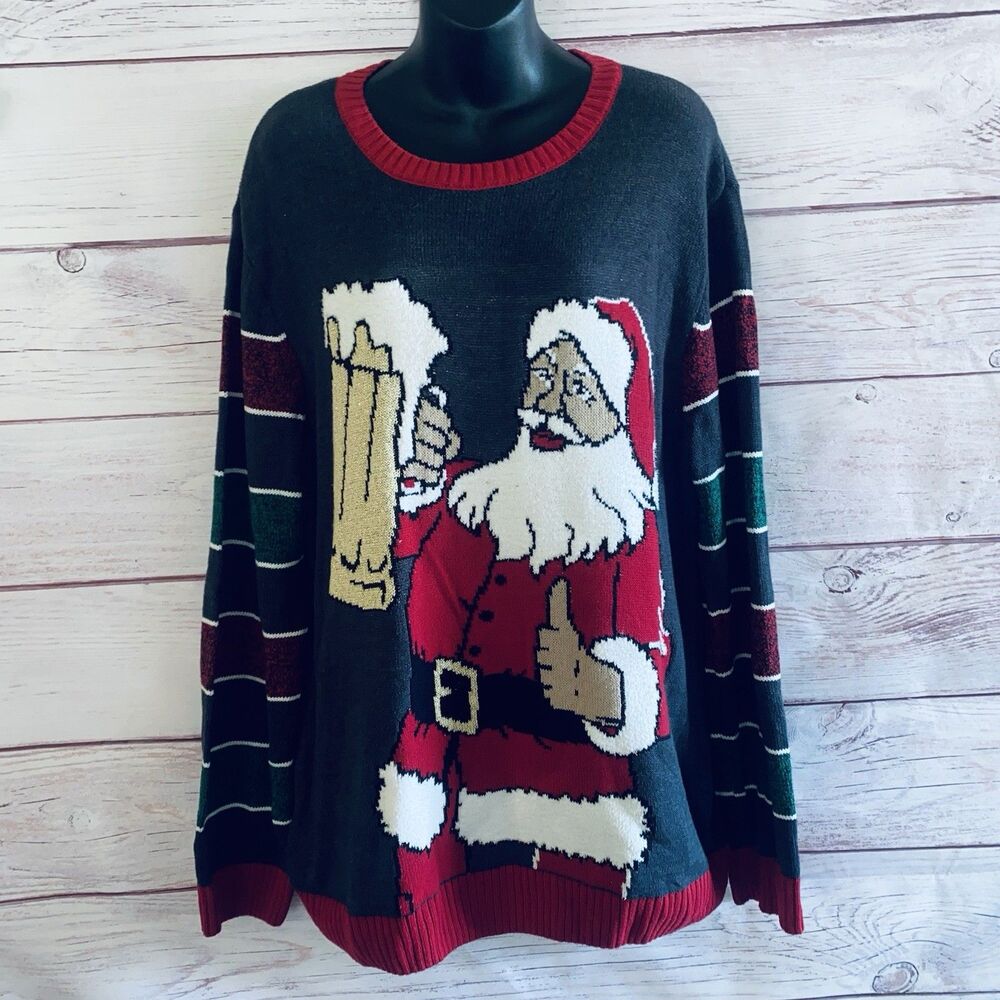 Ugly Christmas Sweater XL Santa Naughty Nice List Holiday Pullover Cotton